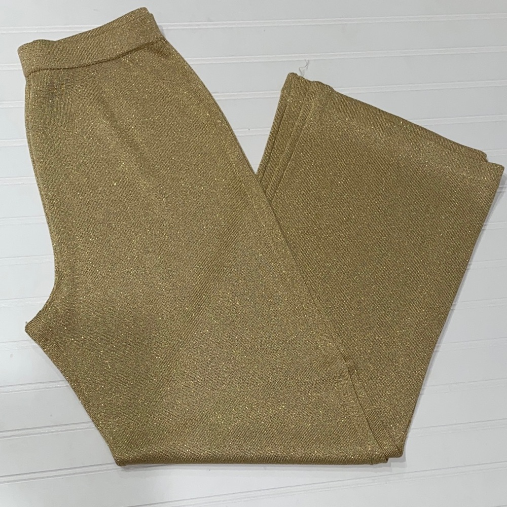 St. John Collection Gold Metallic Shimmery Wide Leg Pants